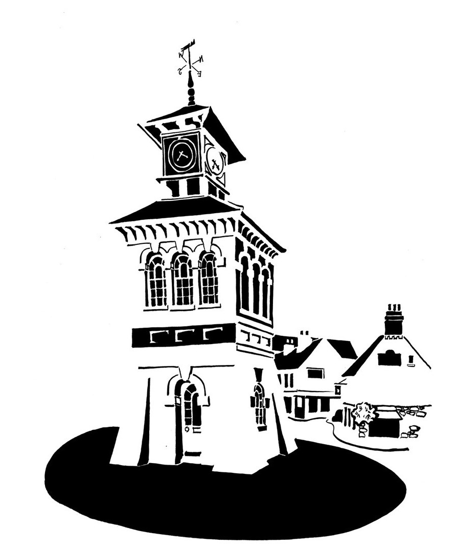 Black and white image of freestanding market tower